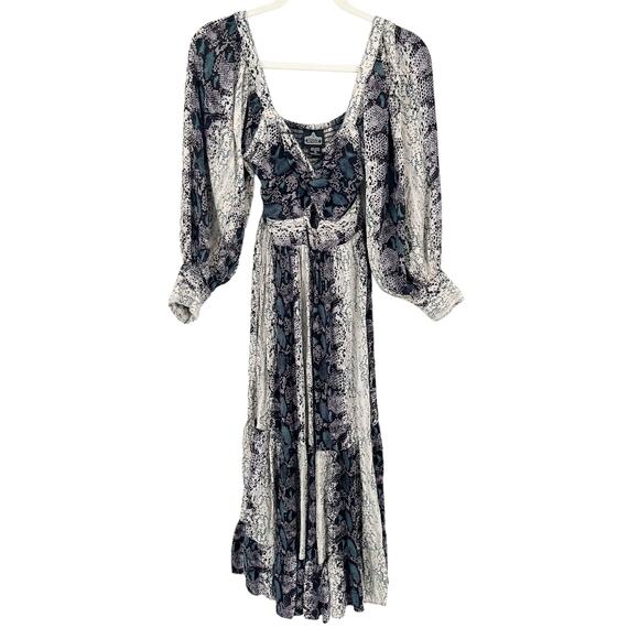 ANGIE Womens Boho Witchy Twist Keyhole Front Reptile Print Midi Dress Size S - Picture 2 of 8